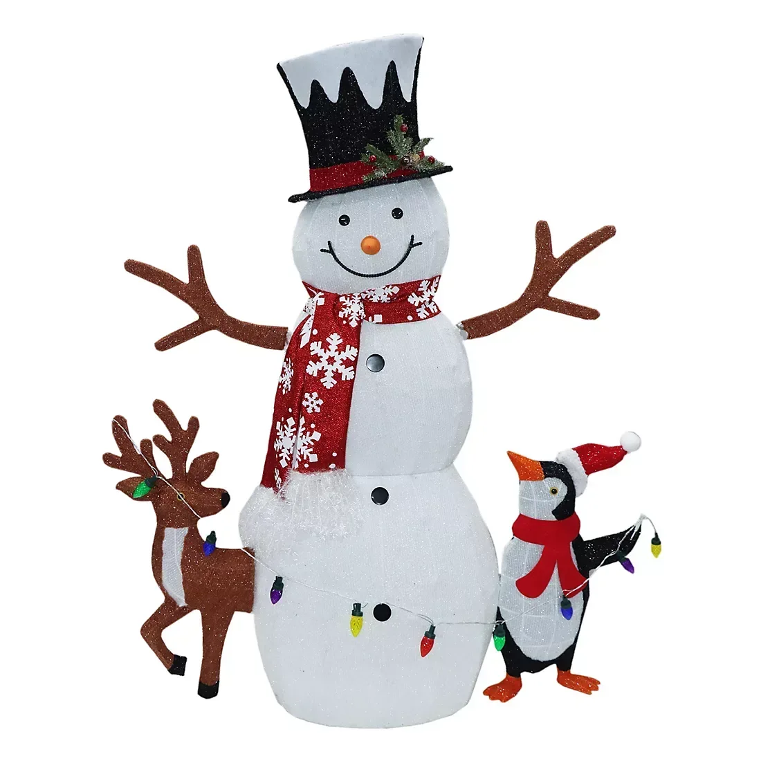 Berkley Jensen 47.5'' Pre-Lit White Fabric Snowman with Friends - Image 3
