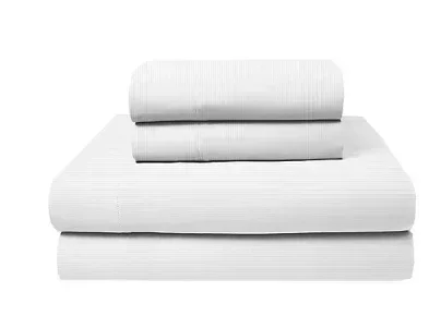 Berkley Jensen 600 Thread Count Cotton Sateen 4 Pc. King Size Sheets Set - Stripe Brilliant White