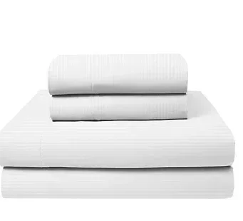 Berkley Jensen 600 Thread Count Cotton Sateen 4 Pc. Queen Size Sheets Set - Stripe Brilliant White