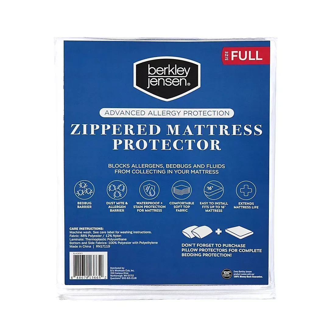 Berkley Jensen Allergy Advanced Zippered Full-Size Mattress Protector - Image 3