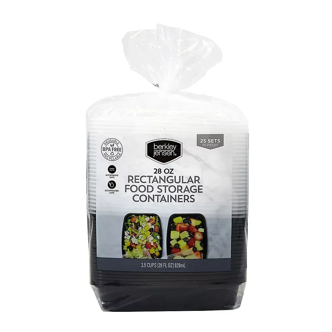Berkley Jensen Rectangular Food Storage Containers, 28 oz./50-pc. set