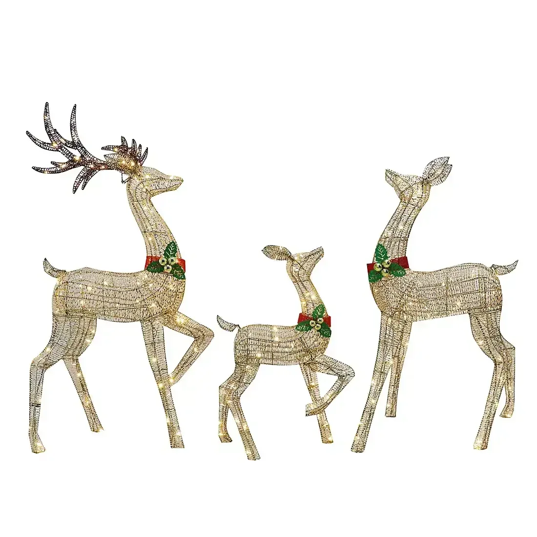 Berkley Jensen Set of 3 Pre-lit Gold Deer with Bells - Image 2