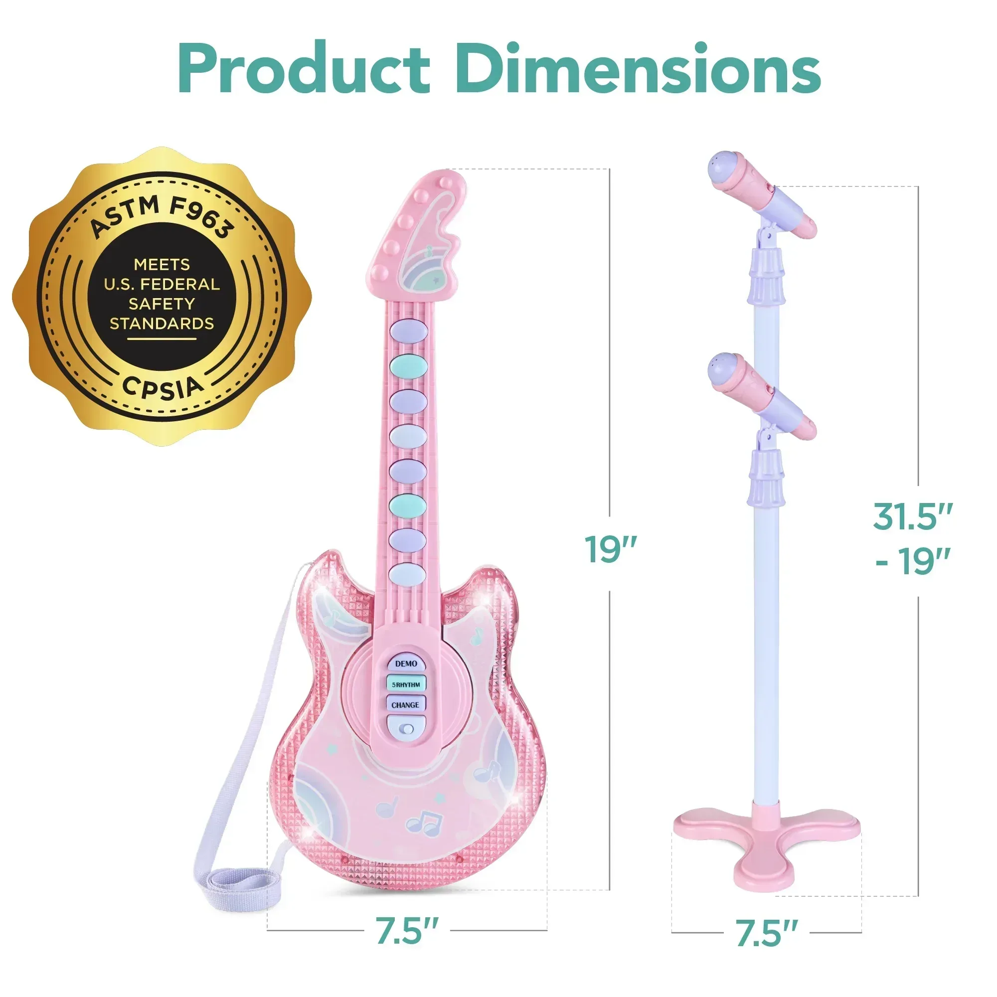 Best Choice Products 19in Kids Flash Guitar, Pretend Play Musical Instrument Toy for Toddlers w/ Mic, Stand - Image 13