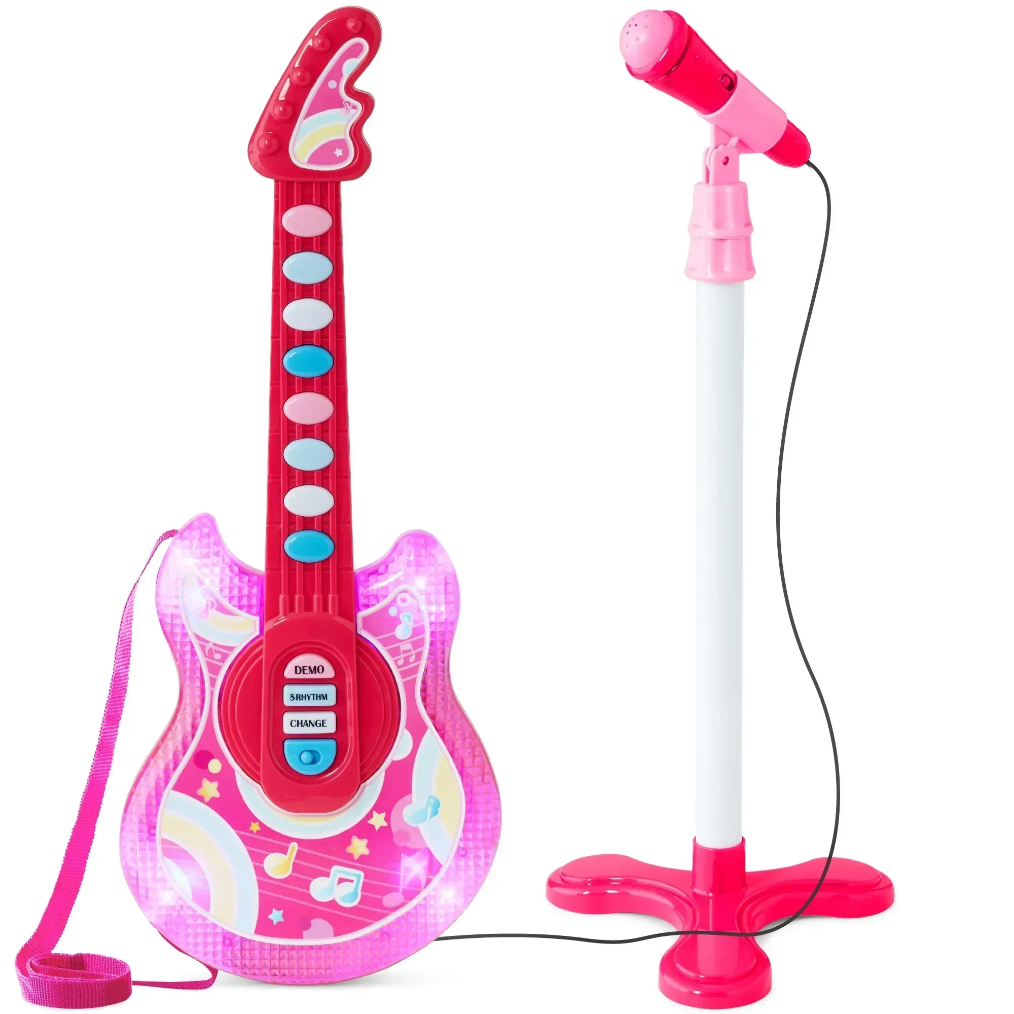 Best Choice Products 19in Kids Flash Guitar, Pretend Play Musical Instrument Toy for Toddlers w/ Mic, Stand - Image 18