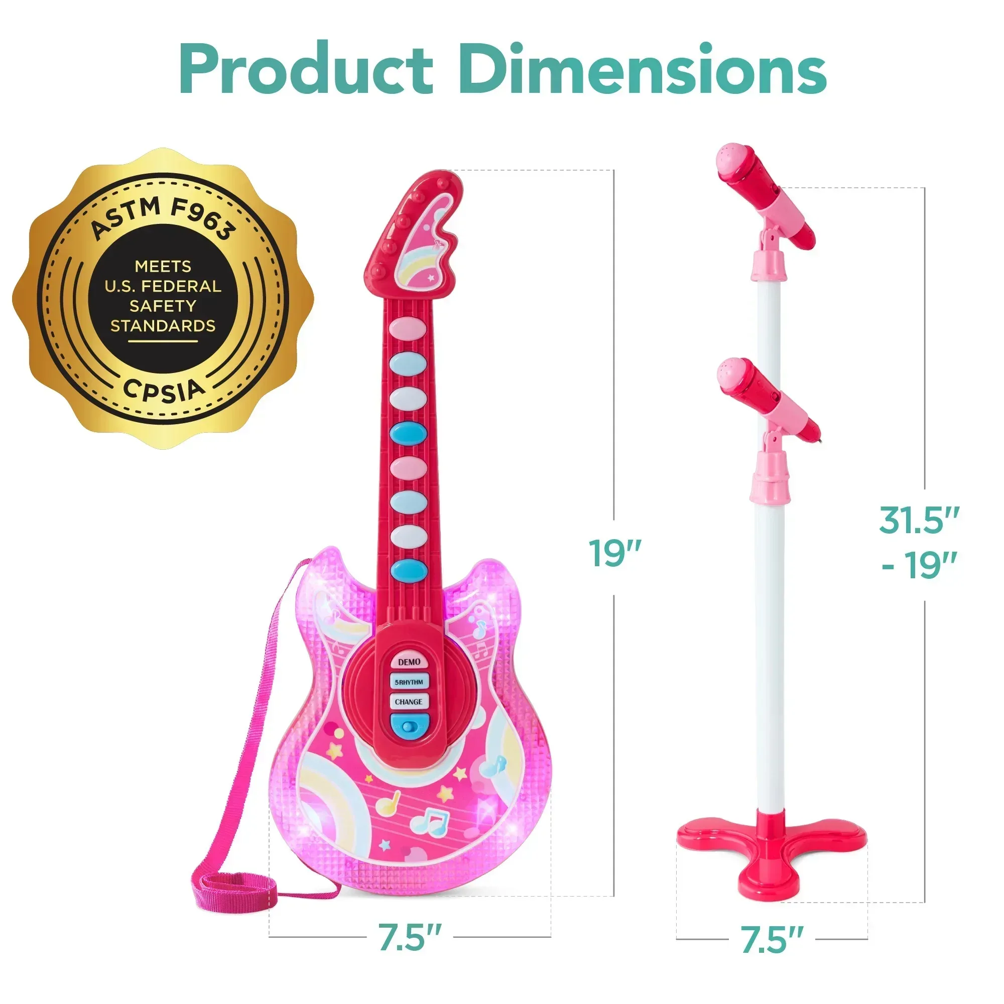 Best Choice Products 19in Kids Flash Guitar, Pretend Play Musical Instrument Toy for Toddlers w/ Mic, Stand - Image 21