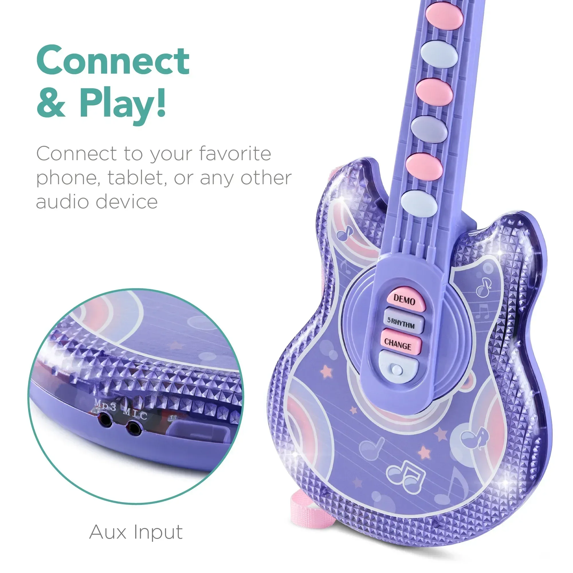 Best Choice Products 19in Kids Flash Guitar, Pretend Play Musical Instrument Toy for Toddlers w/ Mic, Stand - Image 24