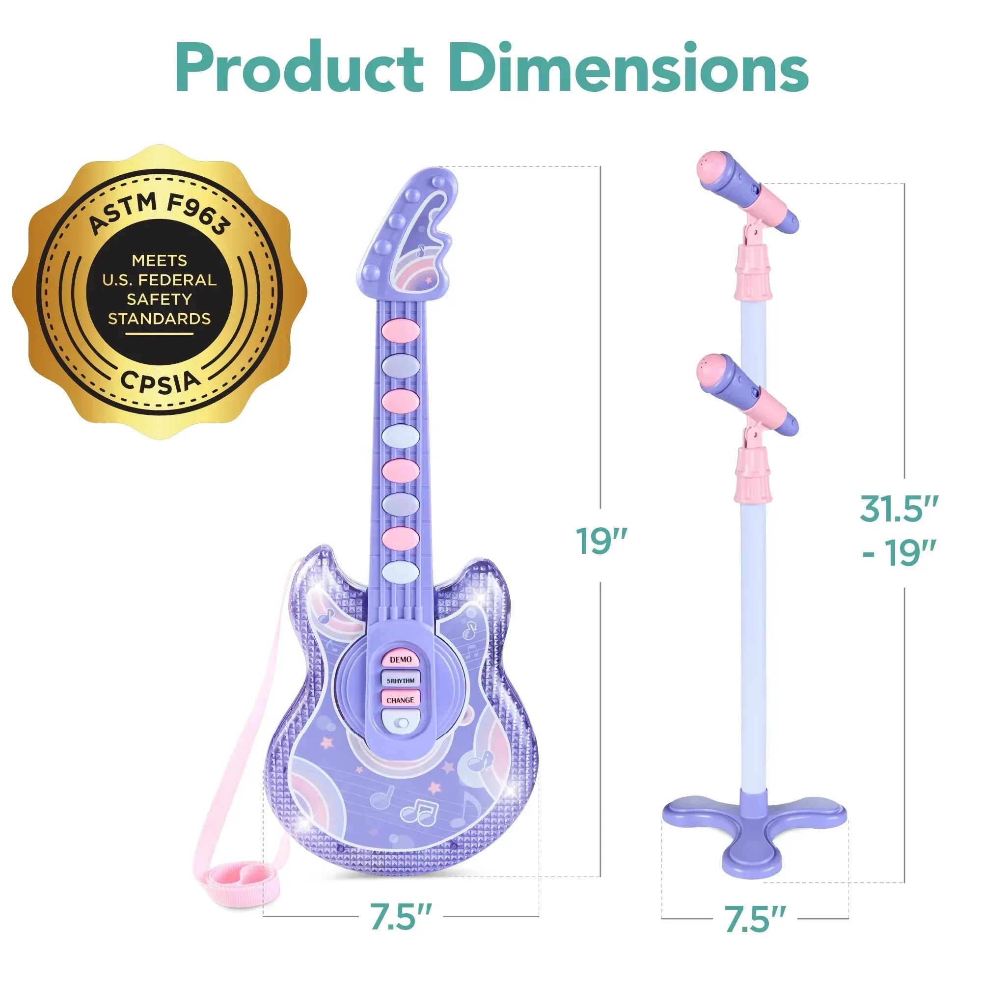 Best Choice Products 19in Kids Flash Guitar, Pretend Play Musical Instrument Toy for Toddlers w/ Mic, Stand - Image 25