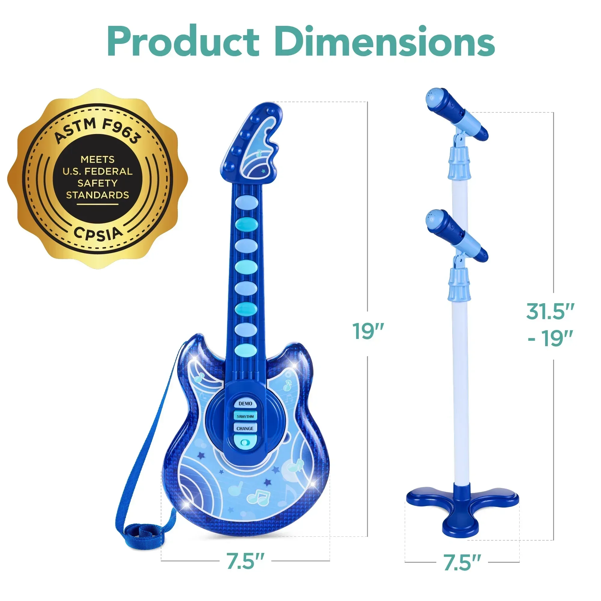 Best Choice Products 19in Kids Flash Guitar, Pretend Play Musical Instrument Toy for Toddlers w/ Mic, Stand - Image 29