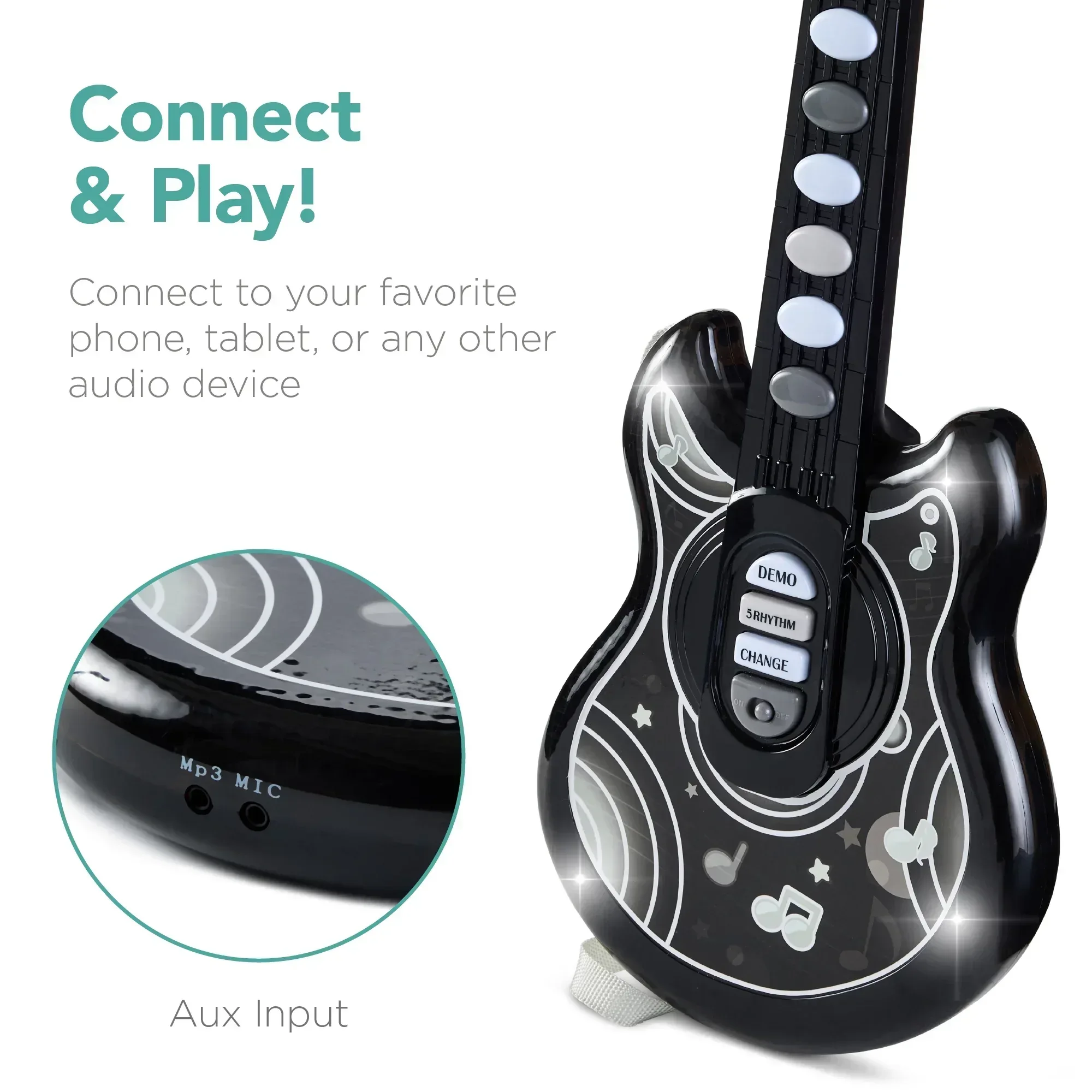 Best Choice Products 19in Kids Flash Guitar, Pretend Play Musical Instrument Toy for Toddlers w/ Mic, Stand - Image 6