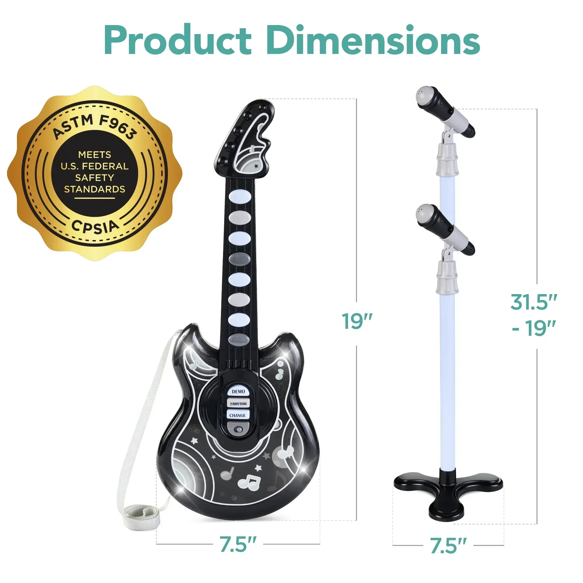 Best Choice Products 19in Kids Flash Guitar, Pretend Play Musical Instrument Toy for Toddlers w/ Mic, Stand - Image 8