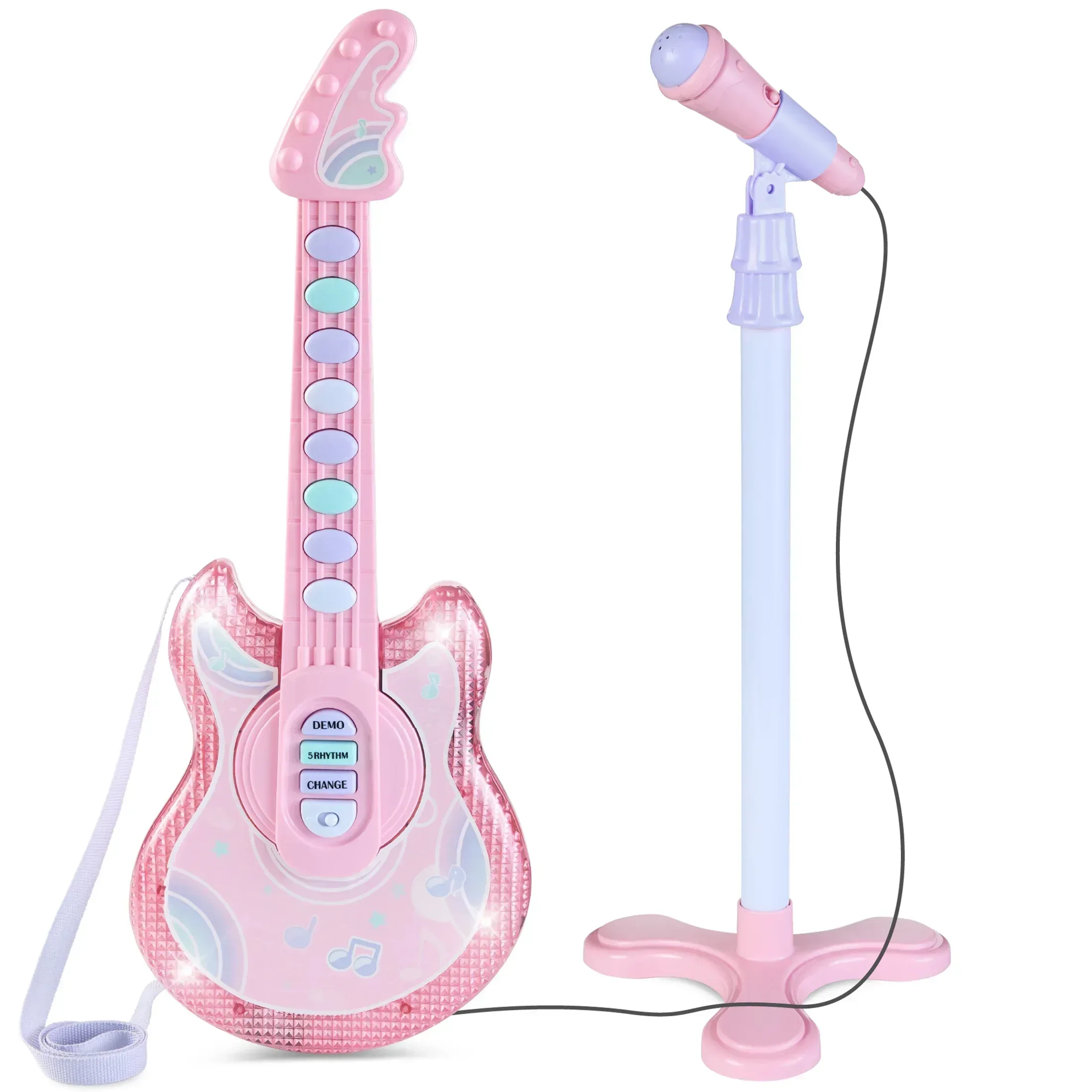 Best Choice Products 19in Kids Flash Guitar, Pretend Play Musical Instrument Toy for Toddlers w/ Mic, Stand - Image 9