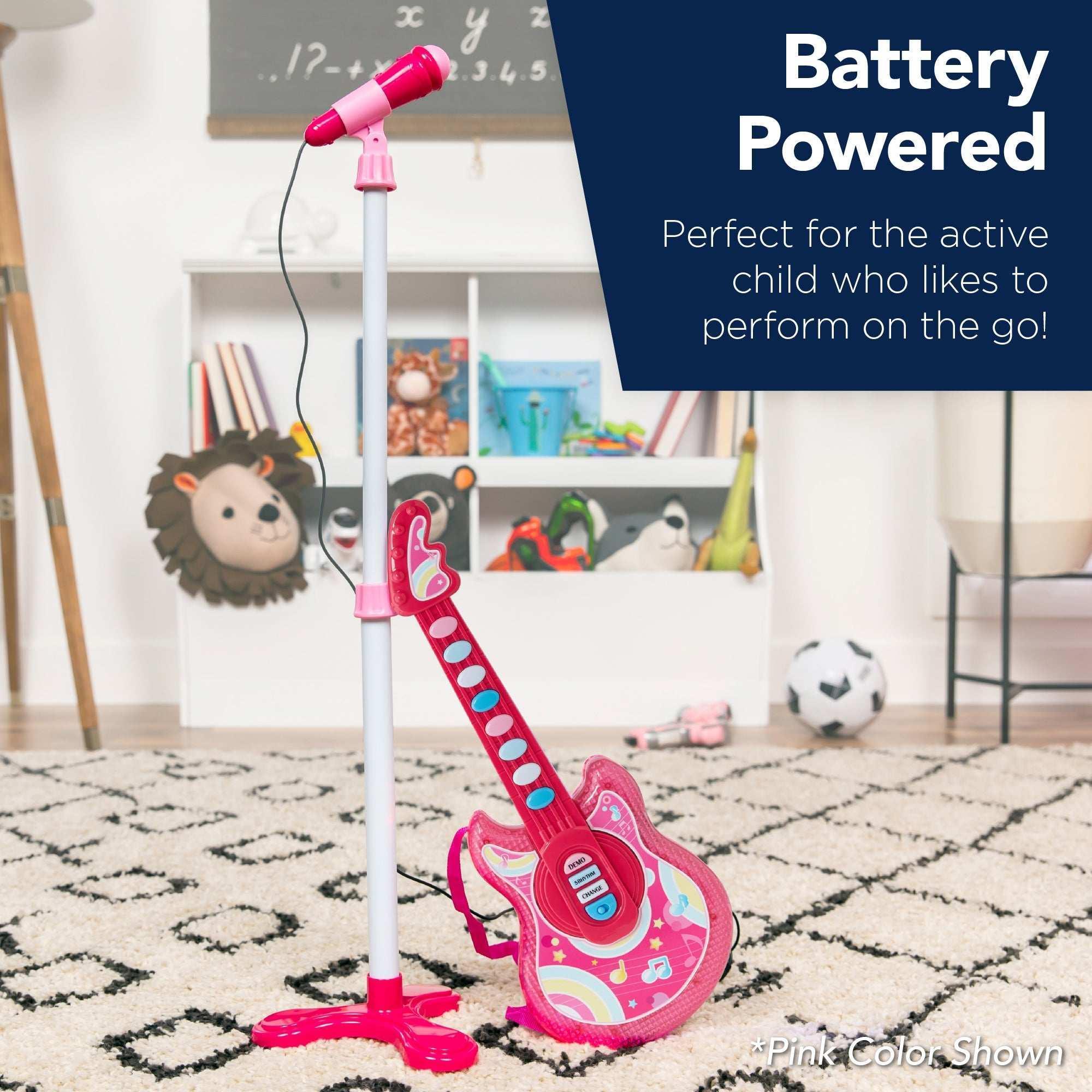 Best Choice Products 19in Kids Flash Guitar, Pretend Play Musical Instrument Toy for Toddlers w/ Mic, Stand - Black - Image 4