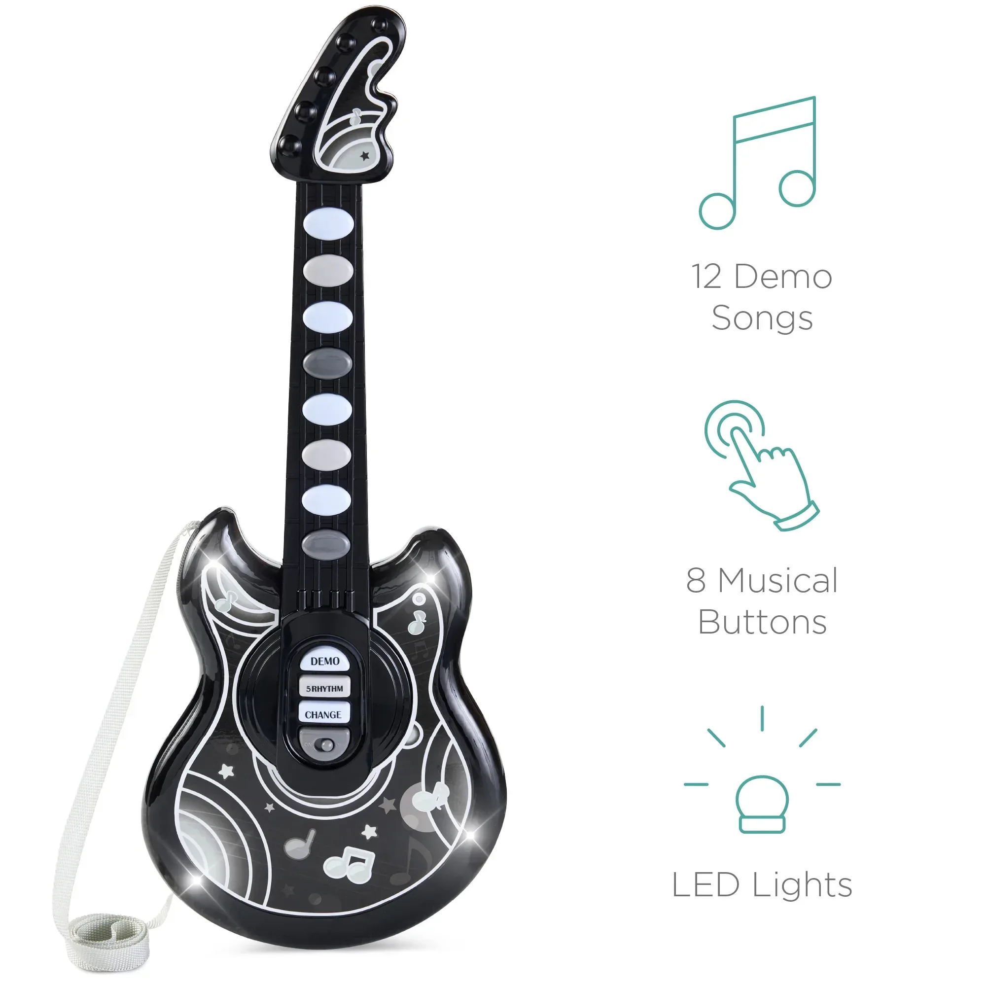 Best Choice Products 19in Kids Flash Guitar, Pretend Play Musical Instrument Toy for Toddlers w/ Mic, Stand - Black - Image 5