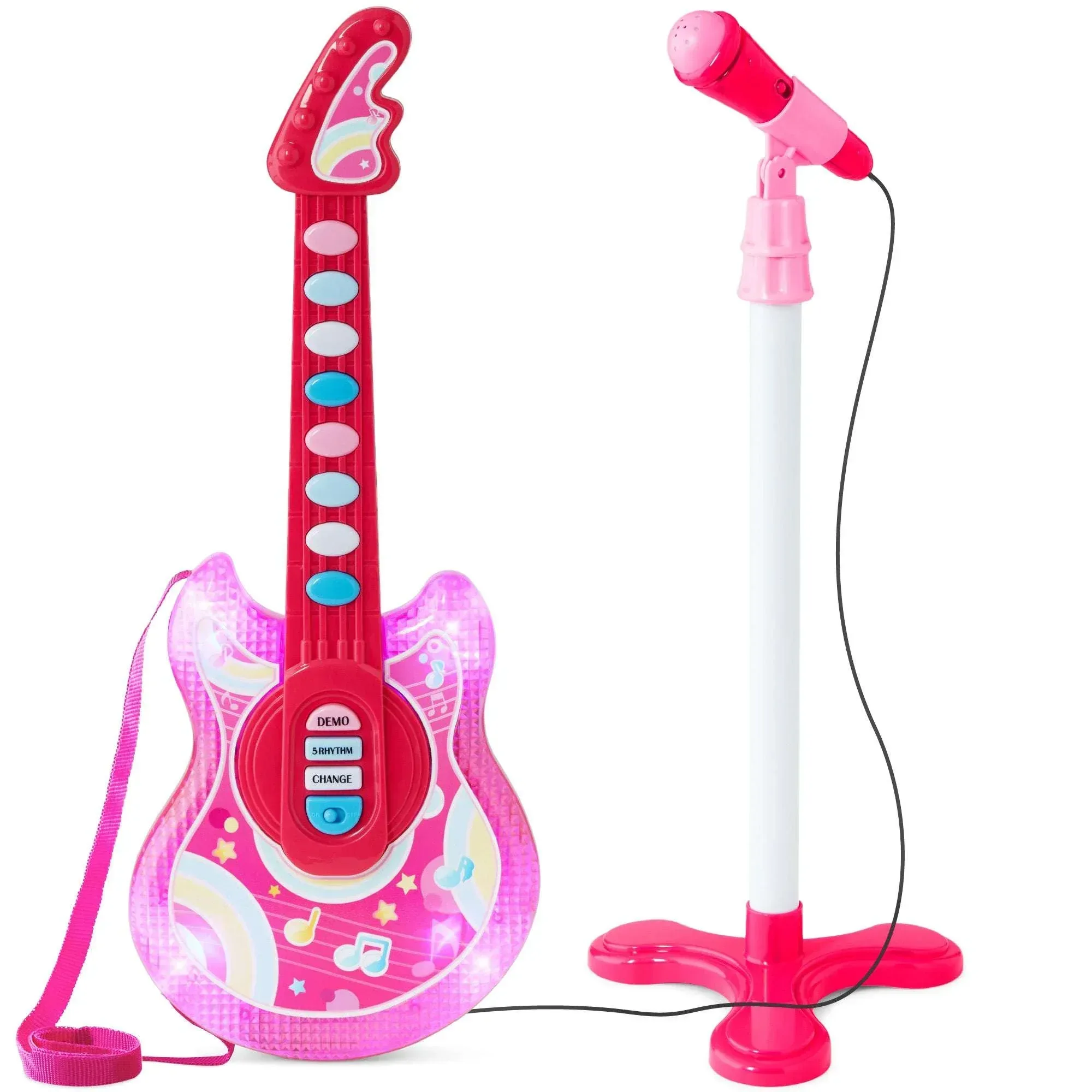 Best Choice Products 19in Kids Flash Guitar, Pretend Play Musical Instrument Toy for Toddlers w/ Mic, Stand - Black - Image 9