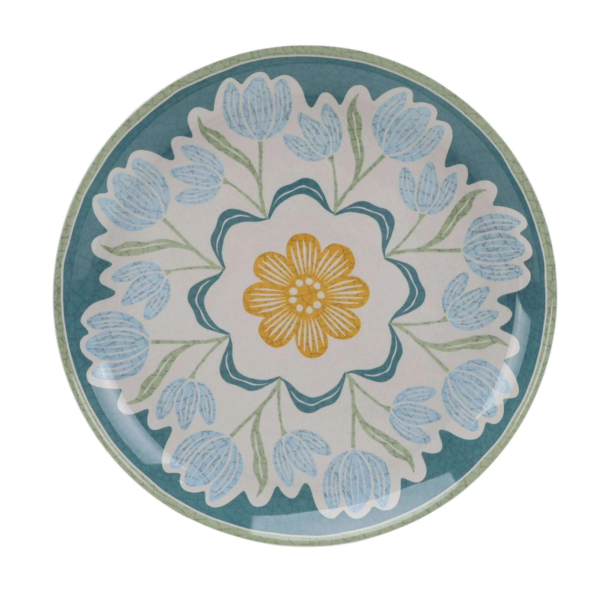Better Homes and Gardens Bamboo Melamine 10.75-inch Dinner Plate, Green Floral Pattern