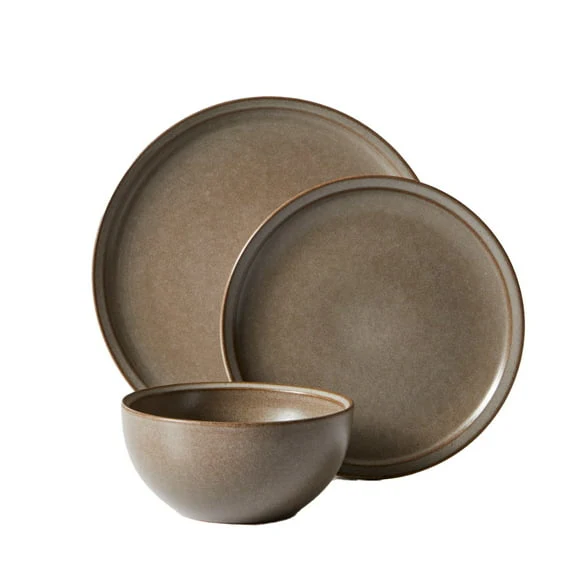 Better Homes and Gardens Banks Brown 12-Piece Stoneware Plates & Bowls Dinnerware Set
