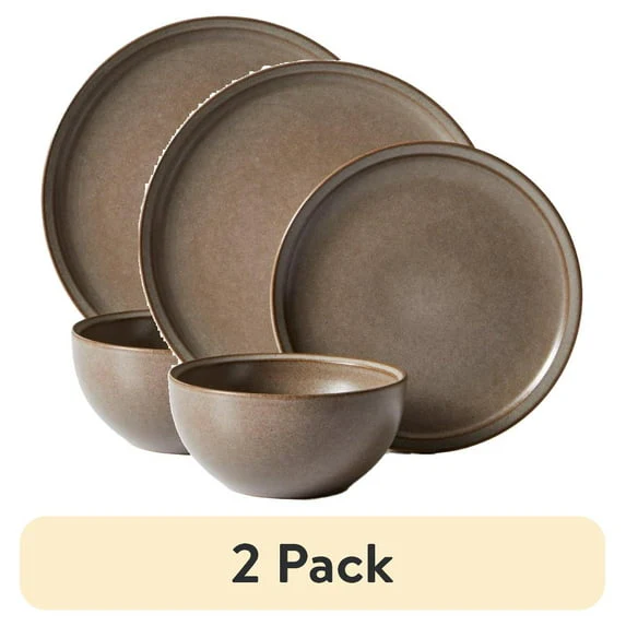 Better Homes and Gardens Banks Brown 12-Piece Stoneware Plates & Bowls Dinnerware Set - Image 8