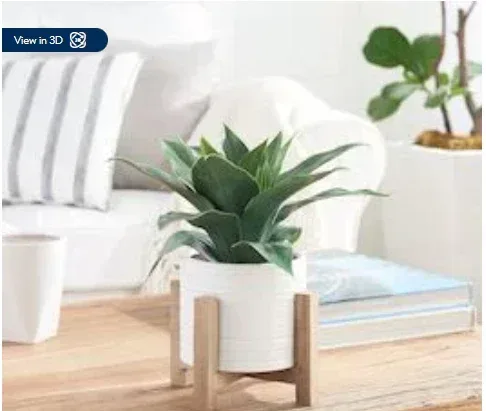 Better Homes & Gardens 10" Artificial Agave Plant in White Ceramic Pot with Wood Stand - Image 3