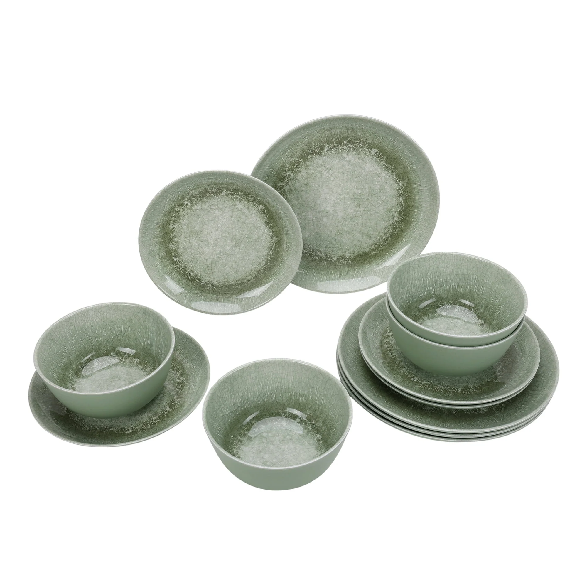Better Homes & Gardens 12-Piece Bamboo Melamine Green Reactive Dinnerware Set - Image 3