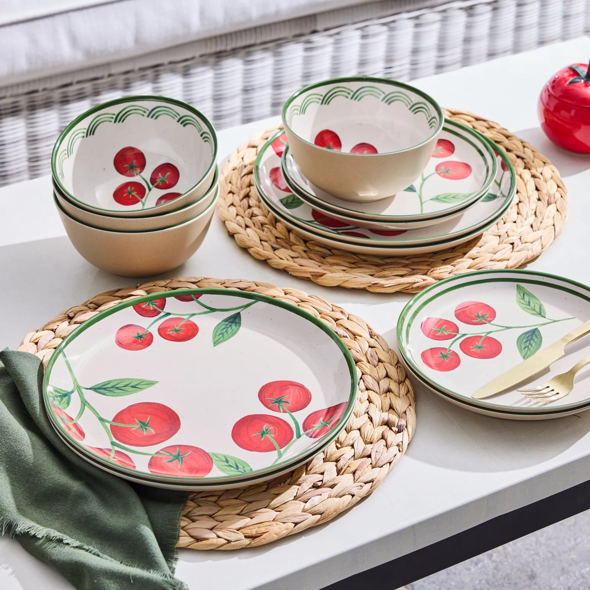 Better Homes & Gardens 12 Piece Bamboo Melamine Tomato Dinnerware Set - Image 6
