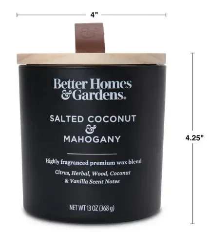 Better Homes & Gardens 13oz Salted Coconut & Mahogany Scented Wooden Wick Jar Candle - Image 2