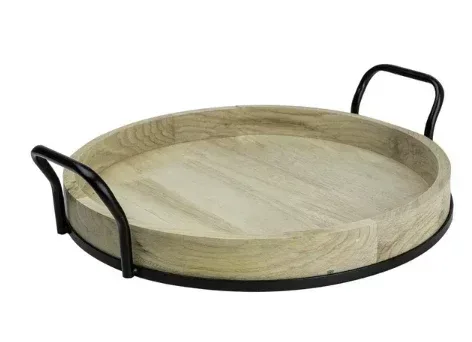 Better Homes & Gardens 17-inch Round Light Wood and Metal Tray - Image 3
