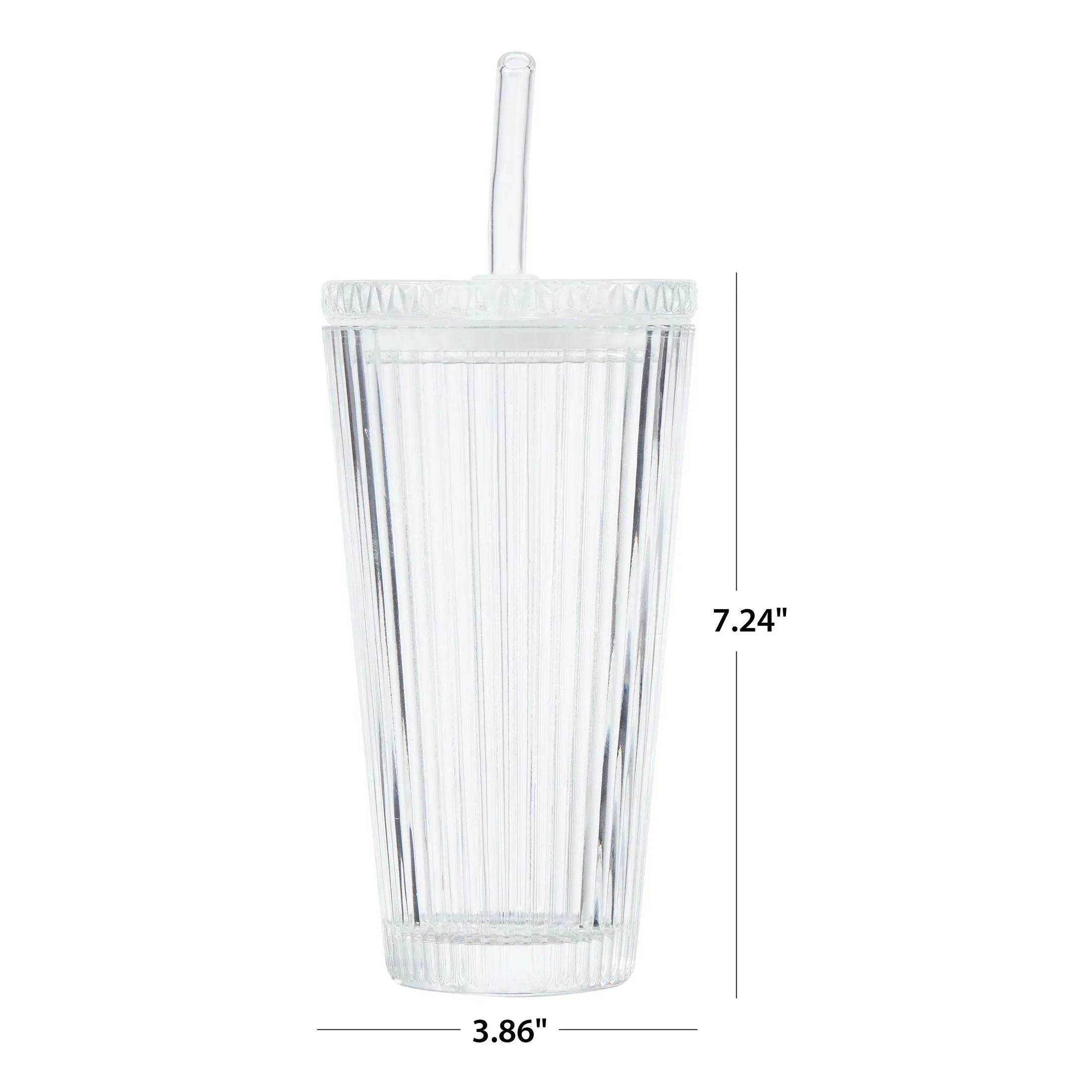 Better Homes & Gardens Glass 21oz Tumbler Ribbed with Glass Lid and Straw - Image 2