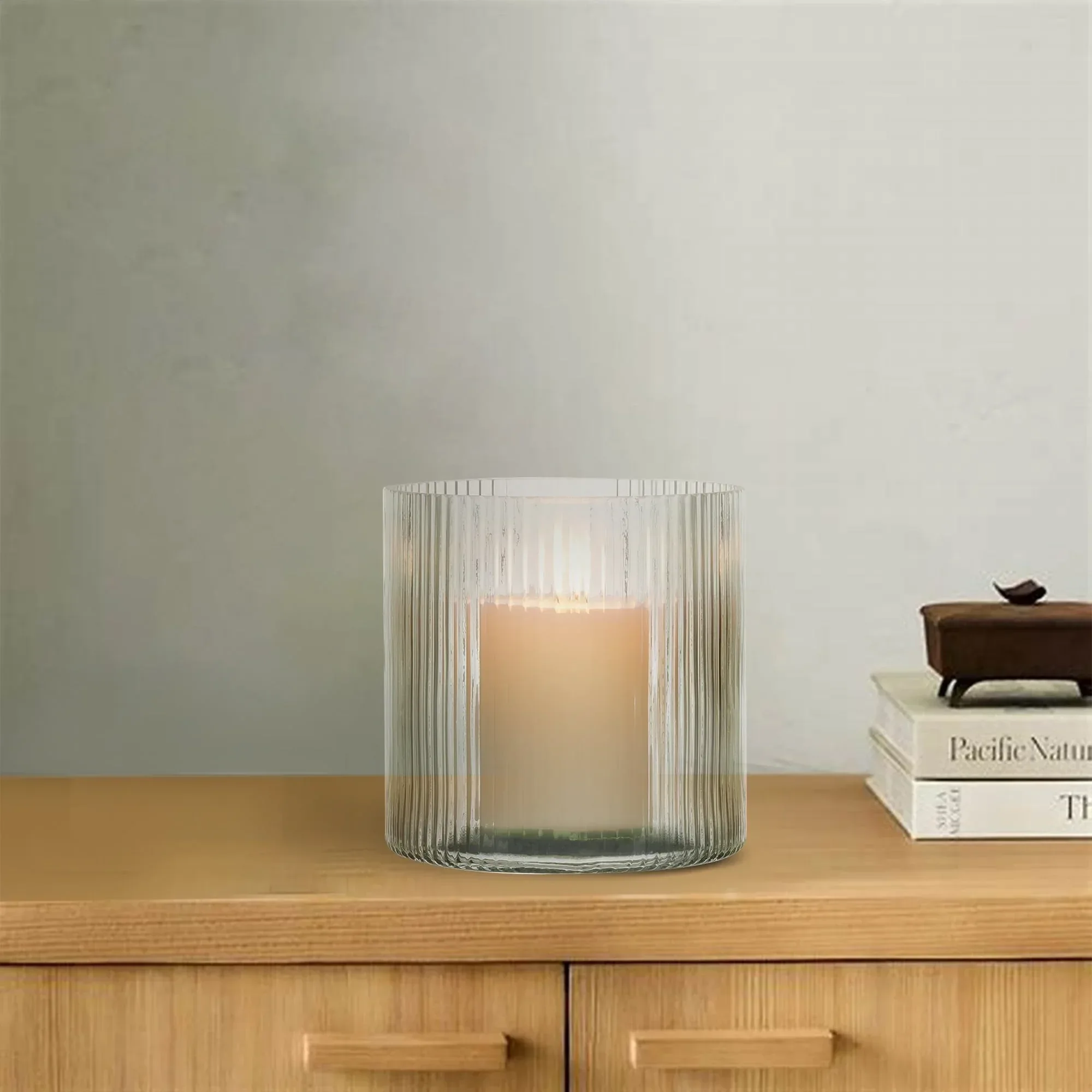 Better Homes & Gardens Glass Ribbed Hurricane Candle Holder, 5", Medium, Living Room - Image 3