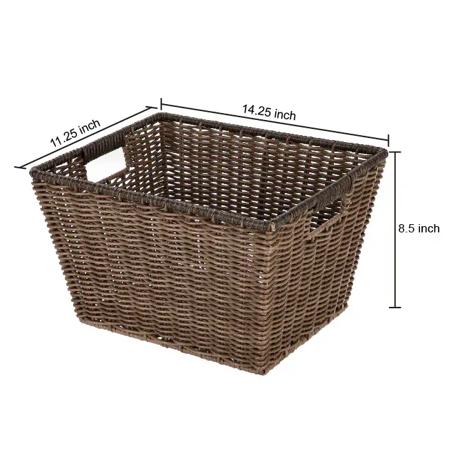 Better Homes & Gardens Large Poly Rattan Decorative Storage Basket with Handles, 14 in x 11 in x 8.5 in - Image 3