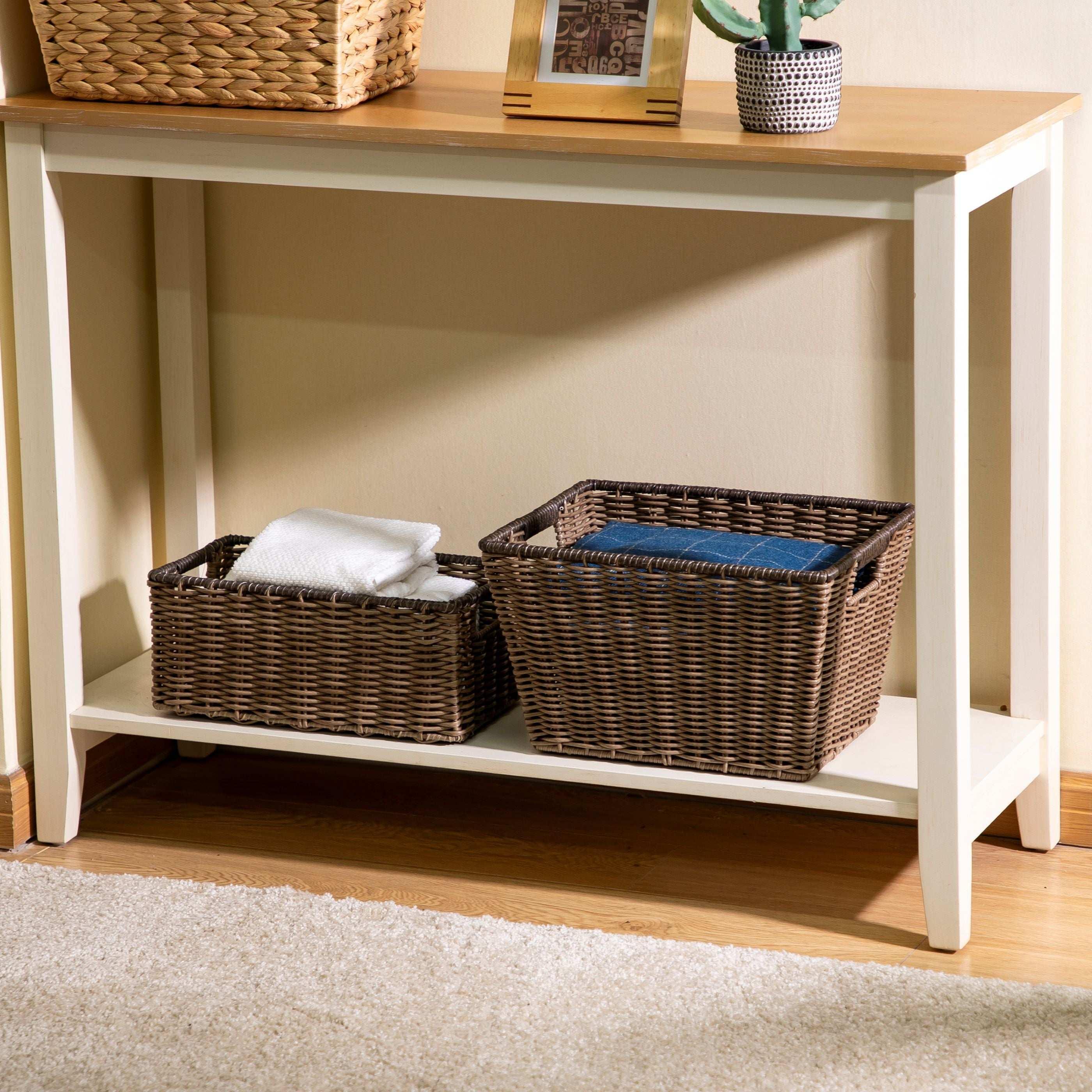 Better Homes & Gardens Large Poly Rattan Decorative Storage Basket with Handles, 14 in x 11 in x 8.5 in - Image 7