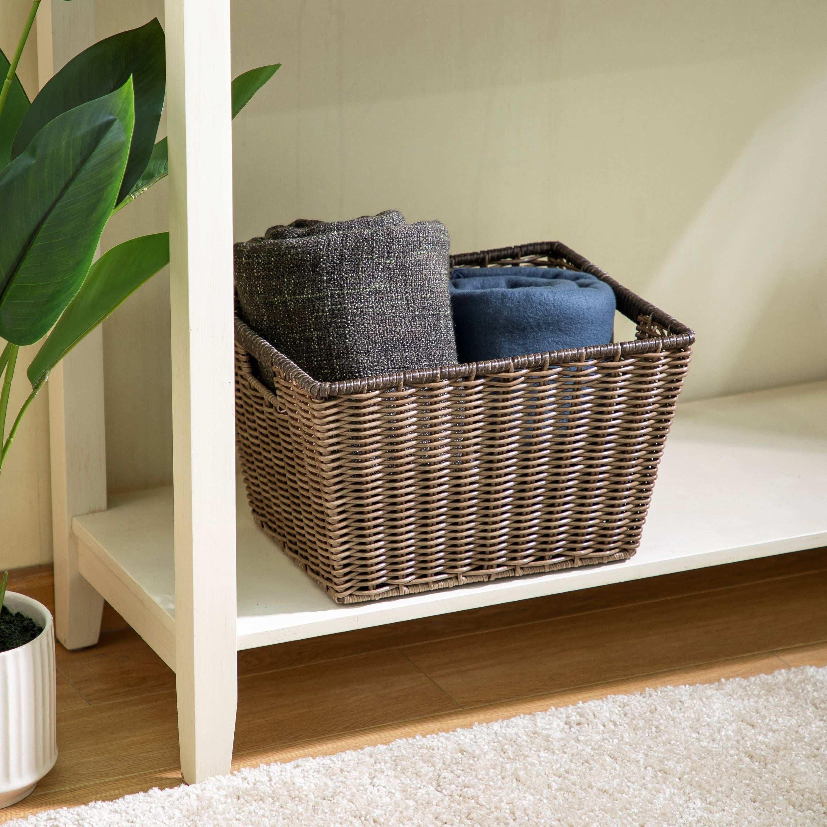 Better Homes & Gardens Large Poly Rattan Decorative Storage Basket with Handles, 14 in x 11 in x 8.5 in - Image 8
