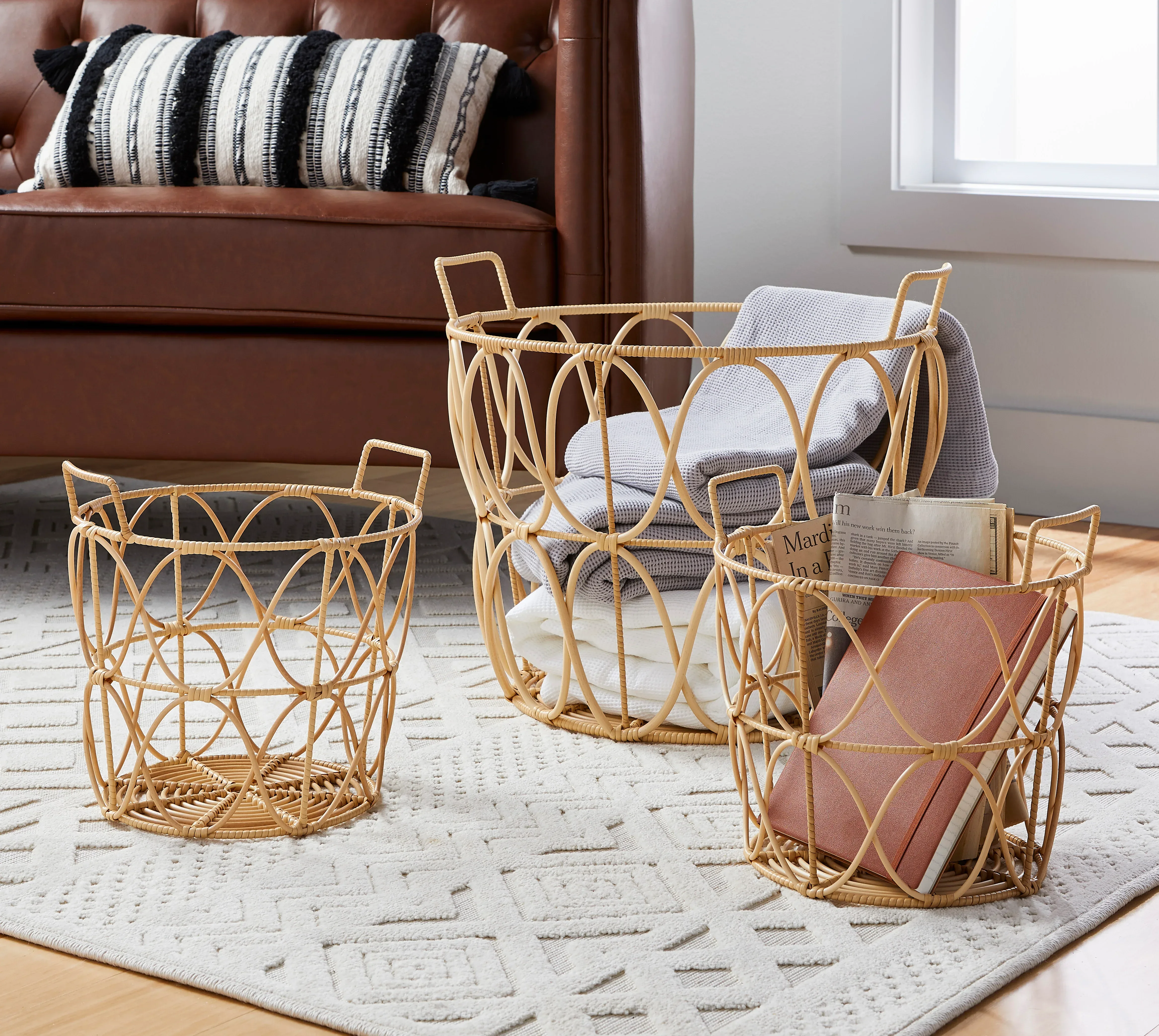 Better Homes & Gardens Large Poly Rattan Storage Basket with Handles - Image 3