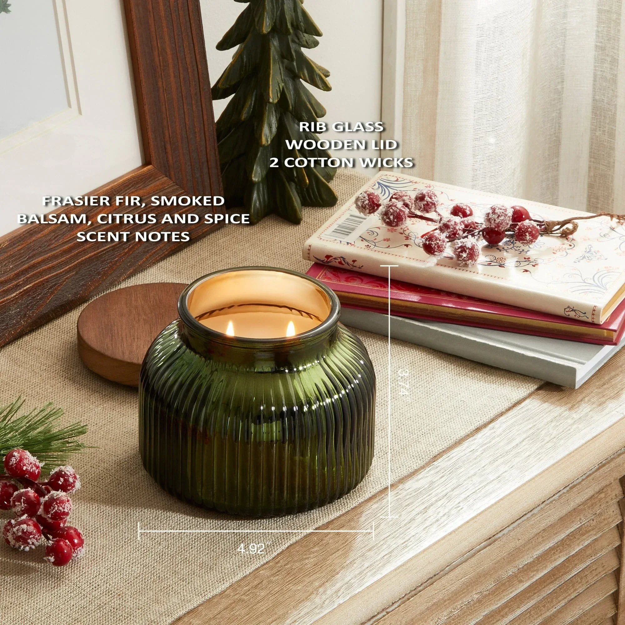 Better Homes & Gardens Scented Cotton 2-Wicks Ribbed Mecury Glass Jar Candle with Wooden Lid 18oz - Image 11