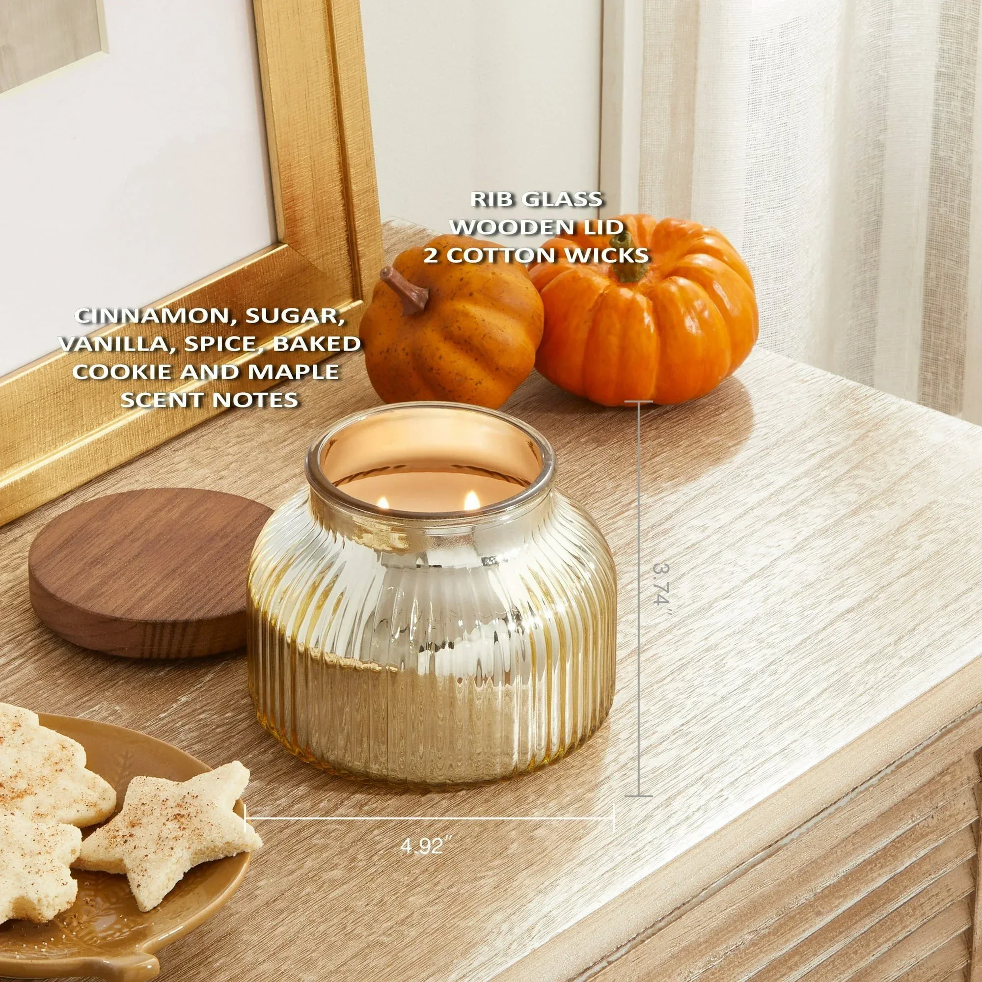 Better Homes & Gardens Scented Cotton 2-Wicks Ribbed Mecury Glass Jar Candle with Wooden Lid 18oz - Image 17