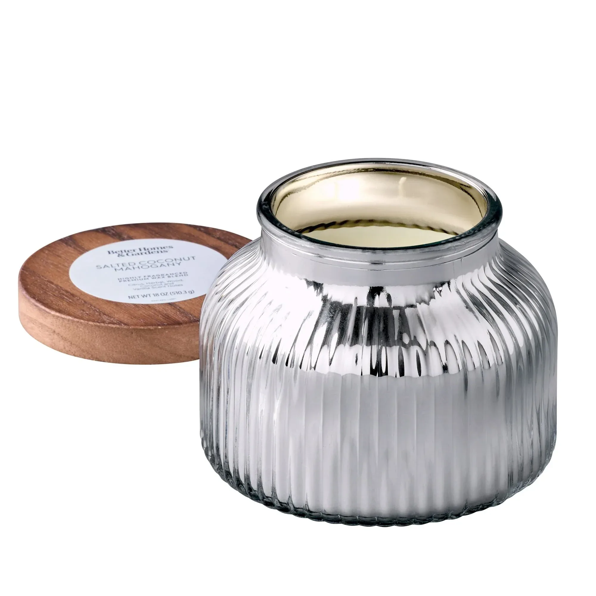 Better Homes & Gardens Scented Cotton 2-Wicks Ribbed Mecury Glass Jar Candle with Wooden Lid 18oz - Image 19