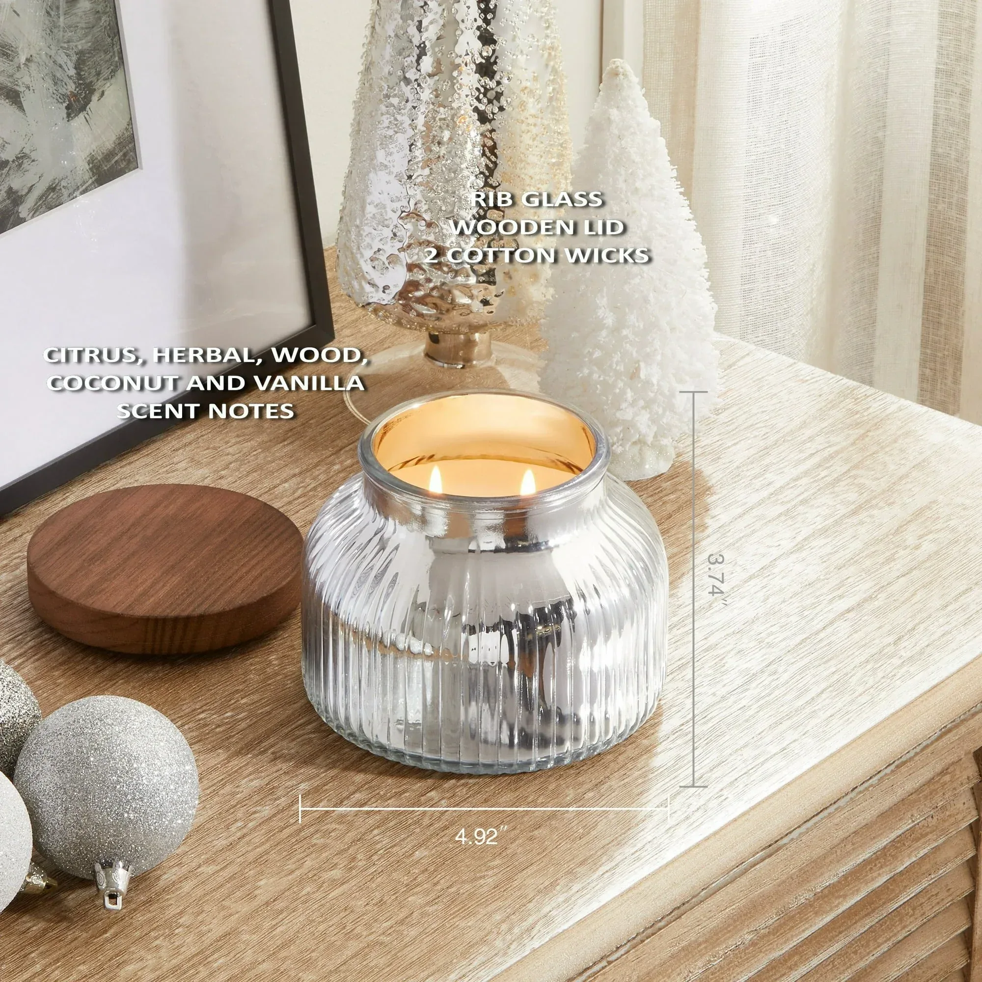 Better Homes & Gardens Scented Cotton 2-Wicks Ribbed Mecury Glass Jar Candle with Wooden Lid 18oz - Image 23