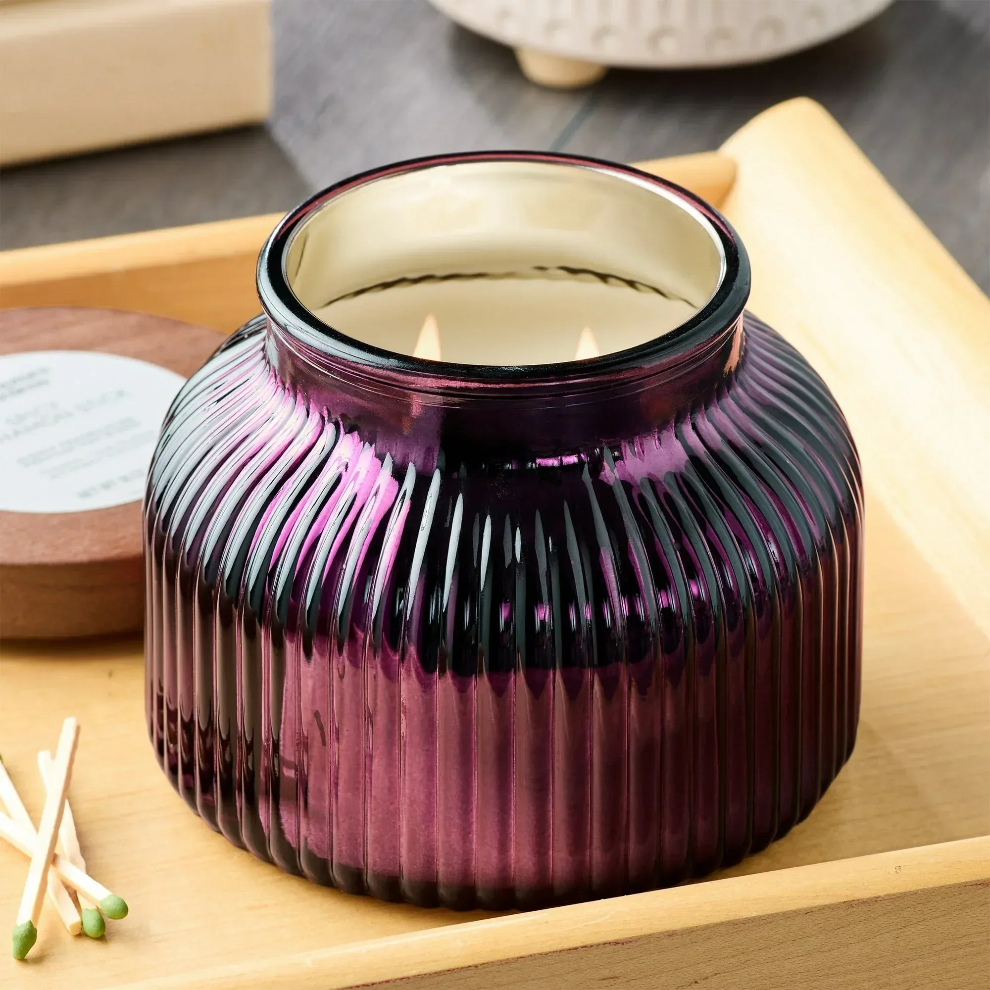 Better Homes & Gardens Scented Cotton 2-Wicks Ribbed Mecury Glass Jar Candle with Wooden Lid 18oz - Image 28