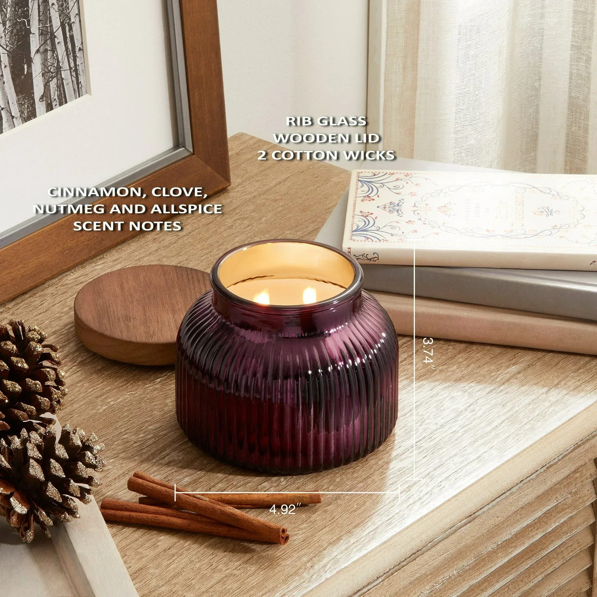 Better Homes & Gardens Scented Cotton 2-Wicks Ribbed Mecury Glass Jar Candle with Wooden Lid 18oz - Image 29