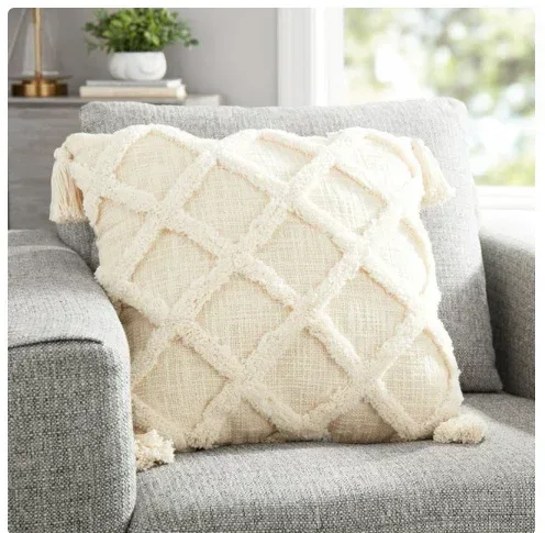 Better Homes & Gardens Tufted Trellis Decorative 20" Square Throw Pillow, Natural, 1 per Pack - Image 3