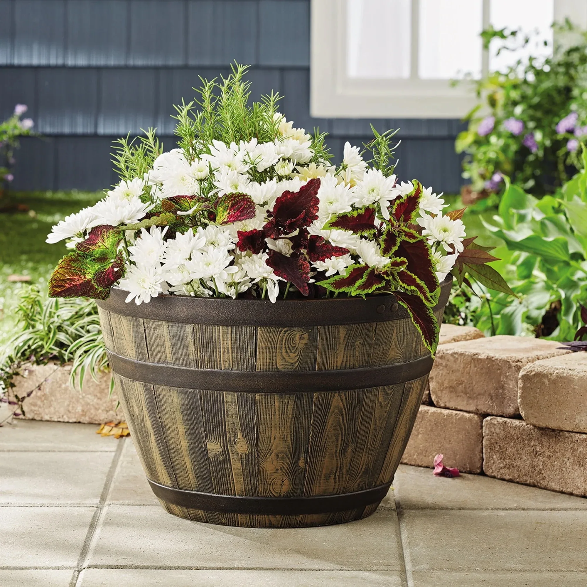 Better Homes & Gardens Whiskey Barrel Brown Resin Planter - Image 2