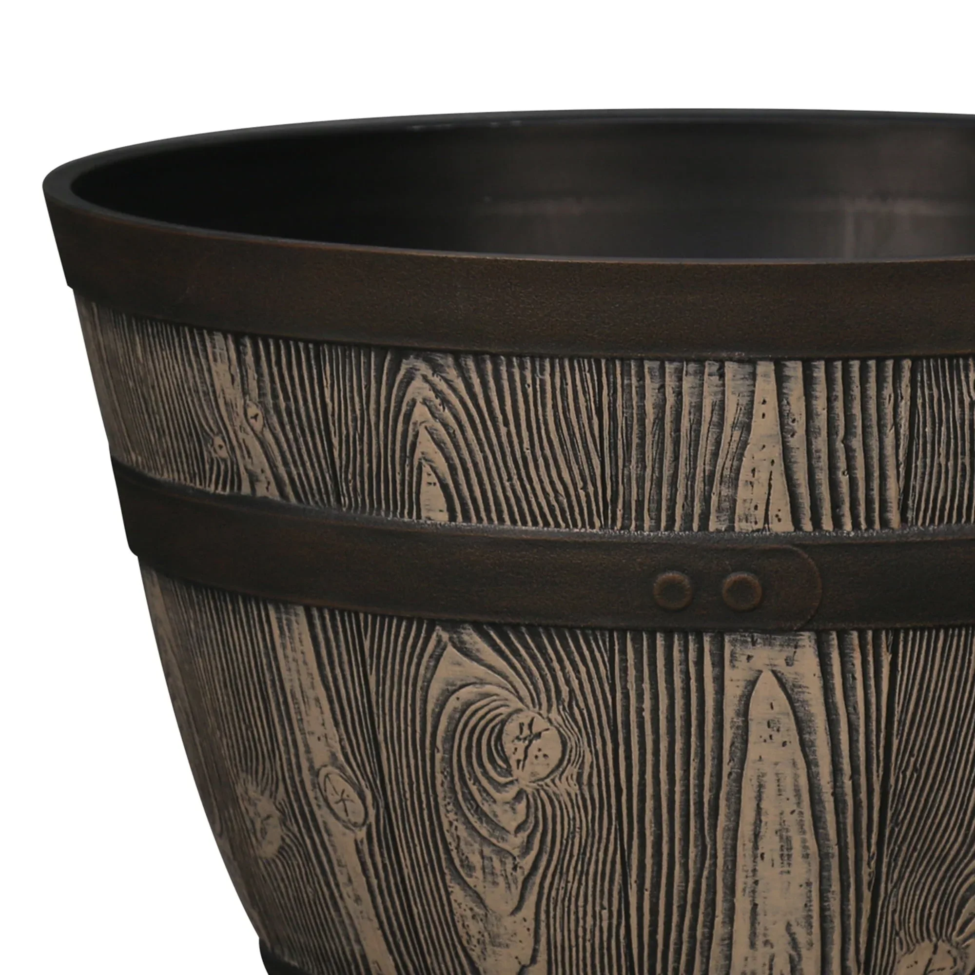 Better Homes & Gardens Whiskey Barrel Brown Resin Planter - Image 3