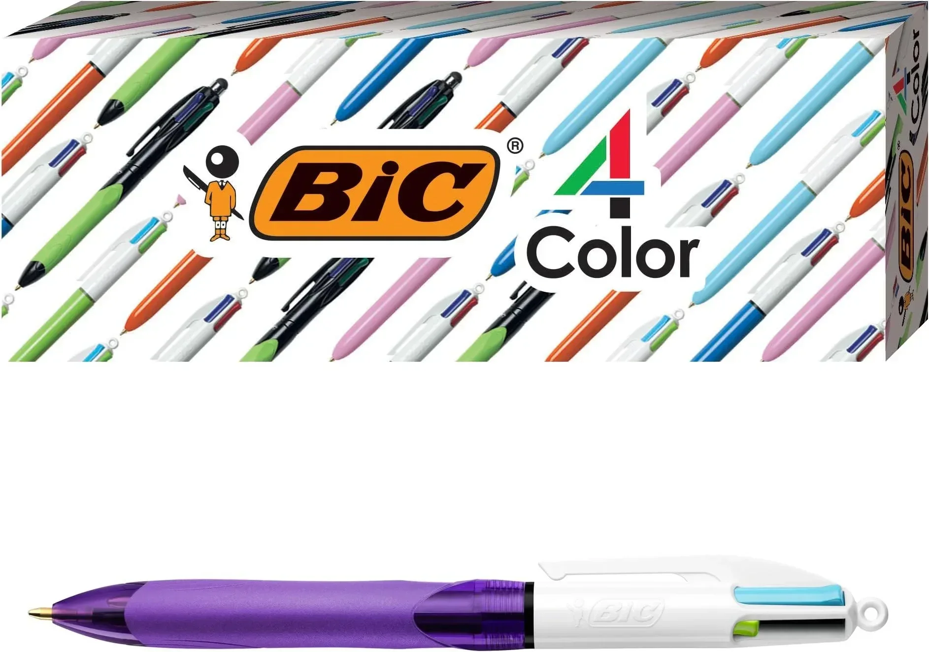 BIC Grip 4 Color Ball Pens with 3 Color + Pencil Set, 10-count