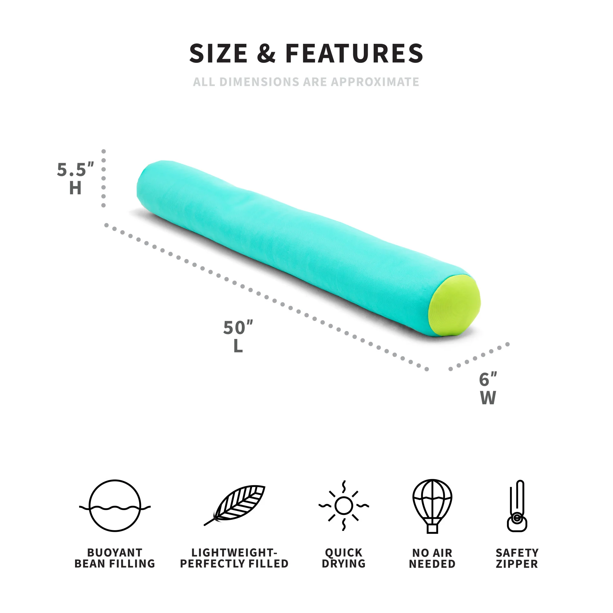 Big Joe Noodle No Inflation Needed Pool Float, Aqua/Green Double Sided Mesh, Quick Draining Fabric, Jumbo 4 feet - Image 2