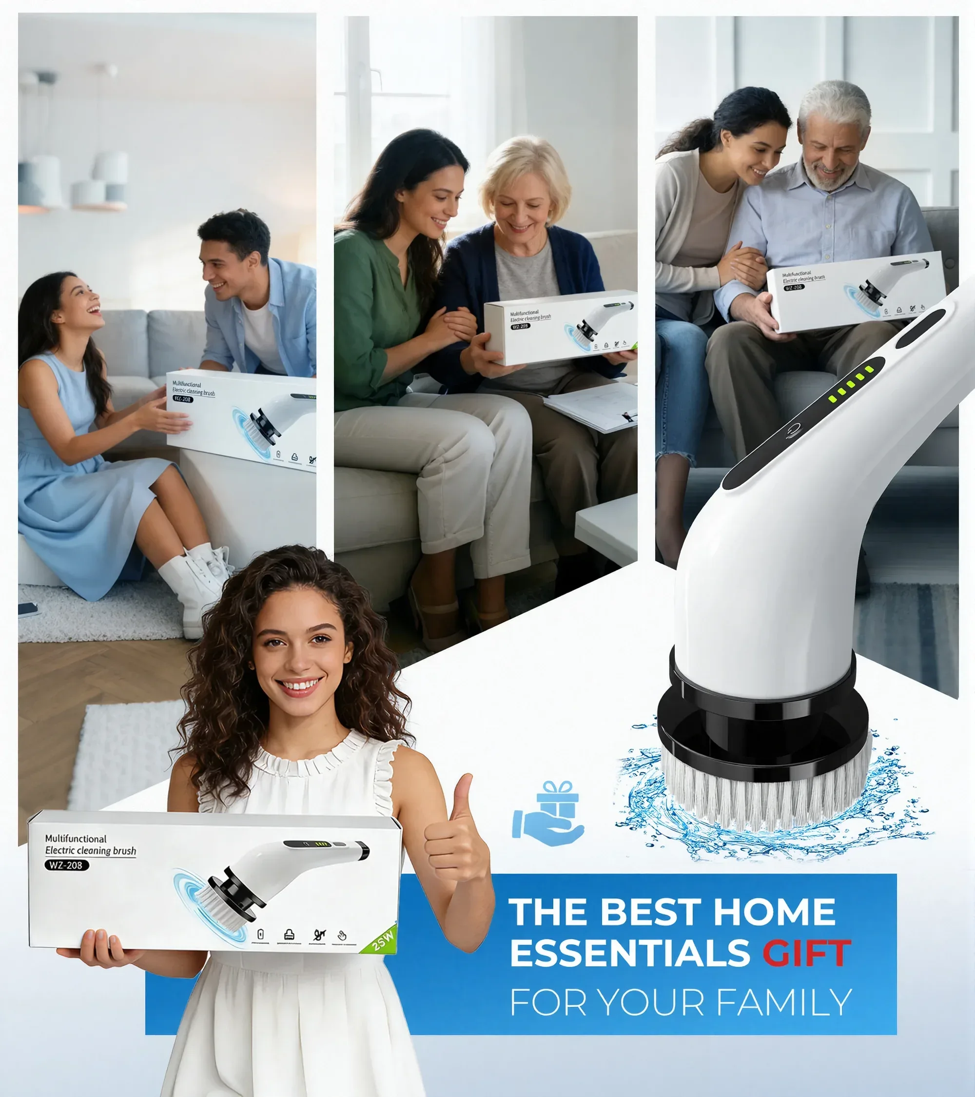 BIMZUC Electric Spin Scrubber, Cordless Cleaning Brush, 7 Replaceable Heads, Extendable Handle, White - Image 10