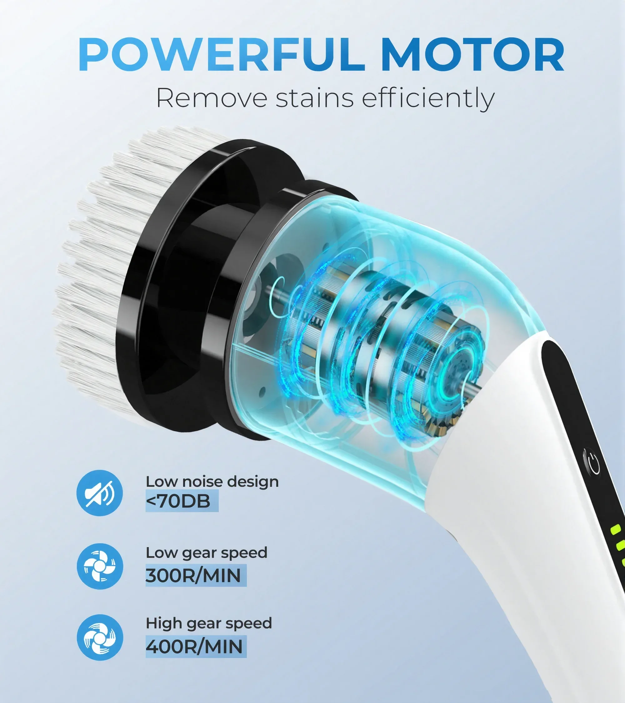 BIMZUC Electric Spin Scrubber, Cordless Cleaning Brush, 7 Replaceable Heads, Extendable Handle, White - Image 6