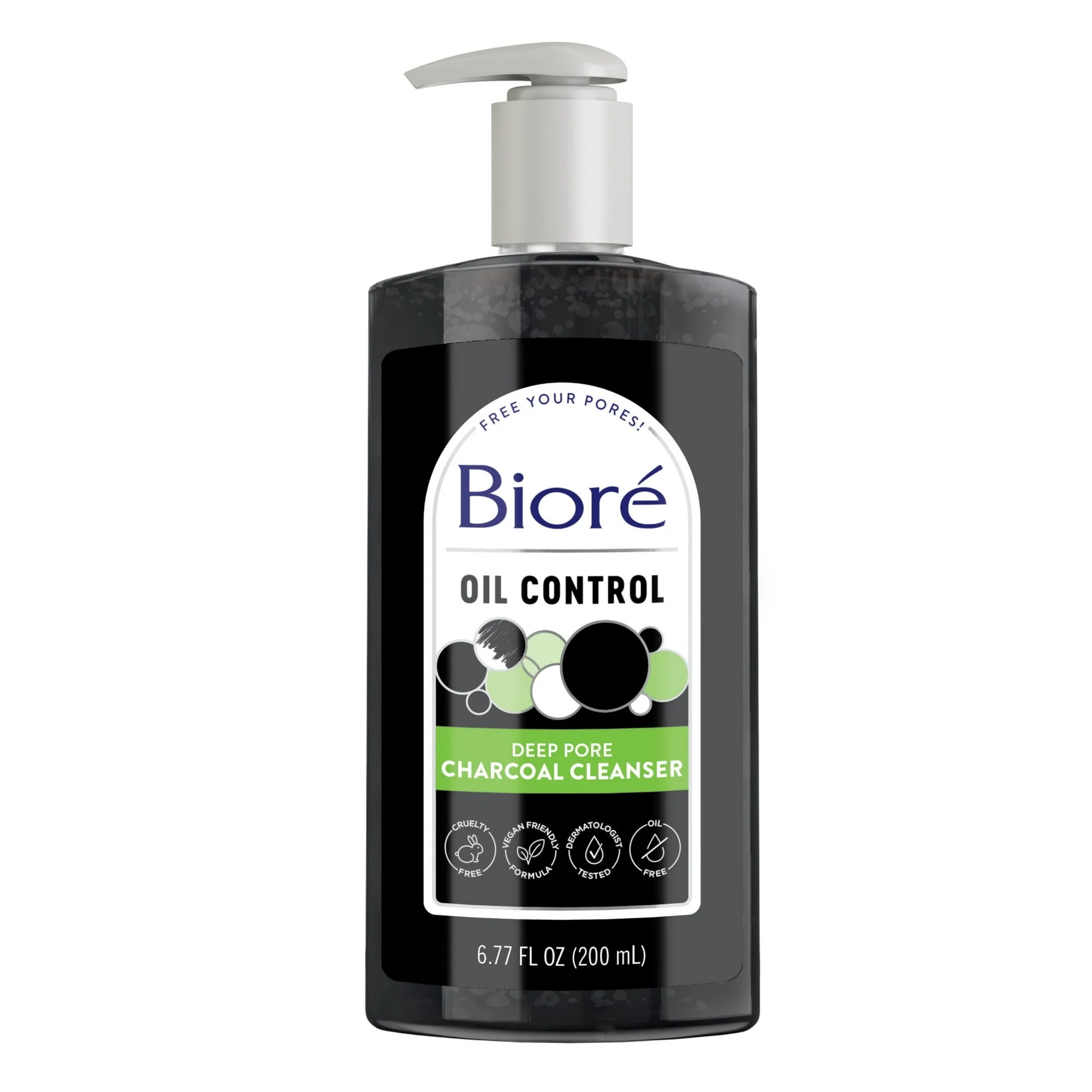 Biore Deep Pore Charcoal Daily Face Wash Care for Dirt & Makeup Removal, for Oily Skin, 6.77 fl oz