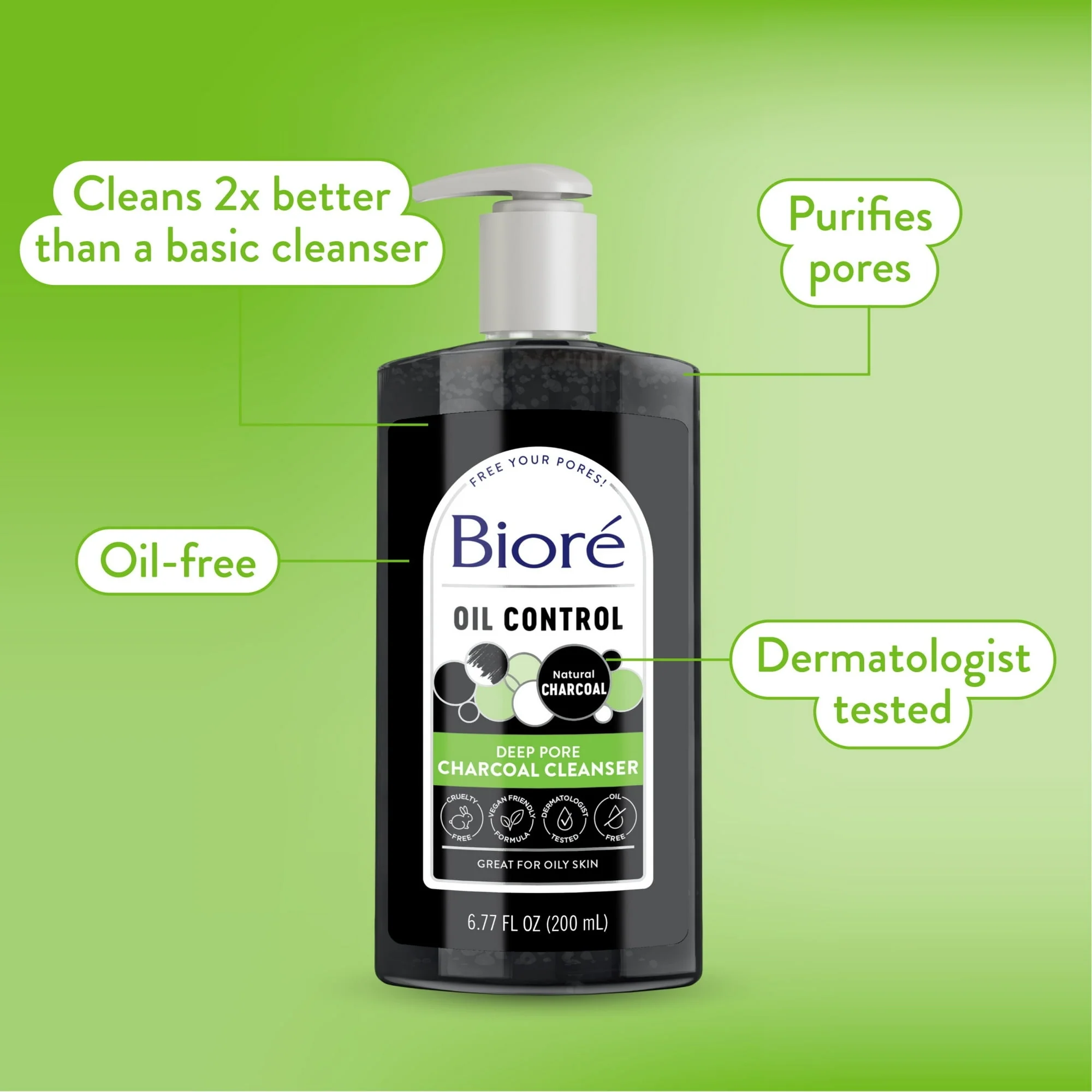 Biore Deep Pore Charcoal Daily Face Wash Care for Dirt & Makeup Removal, for Oily Skin, 6.77 fl oz - Image 3