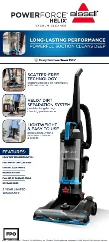 BISSELL PowerForce Helix, Bagless, Upright Vacuum, Pet Friendly, Scatter-Free Technology, Helix Dirt Separation System, Lightweight, 3313, Blue & Black - Image 2
