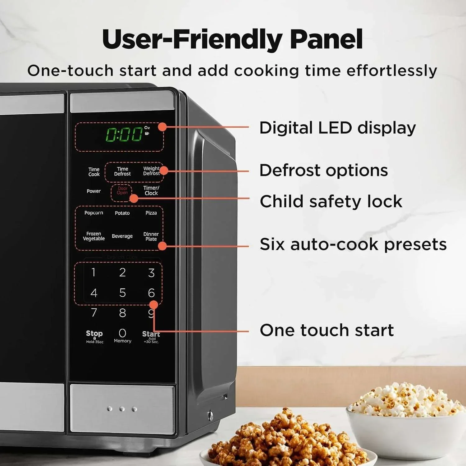 BLACK+DECKER 0.9 Cu Ft Microwave Oven Countertop , 6 Auto Menus, 10 Power Levels, Digital Panel, 900W - Image 9
