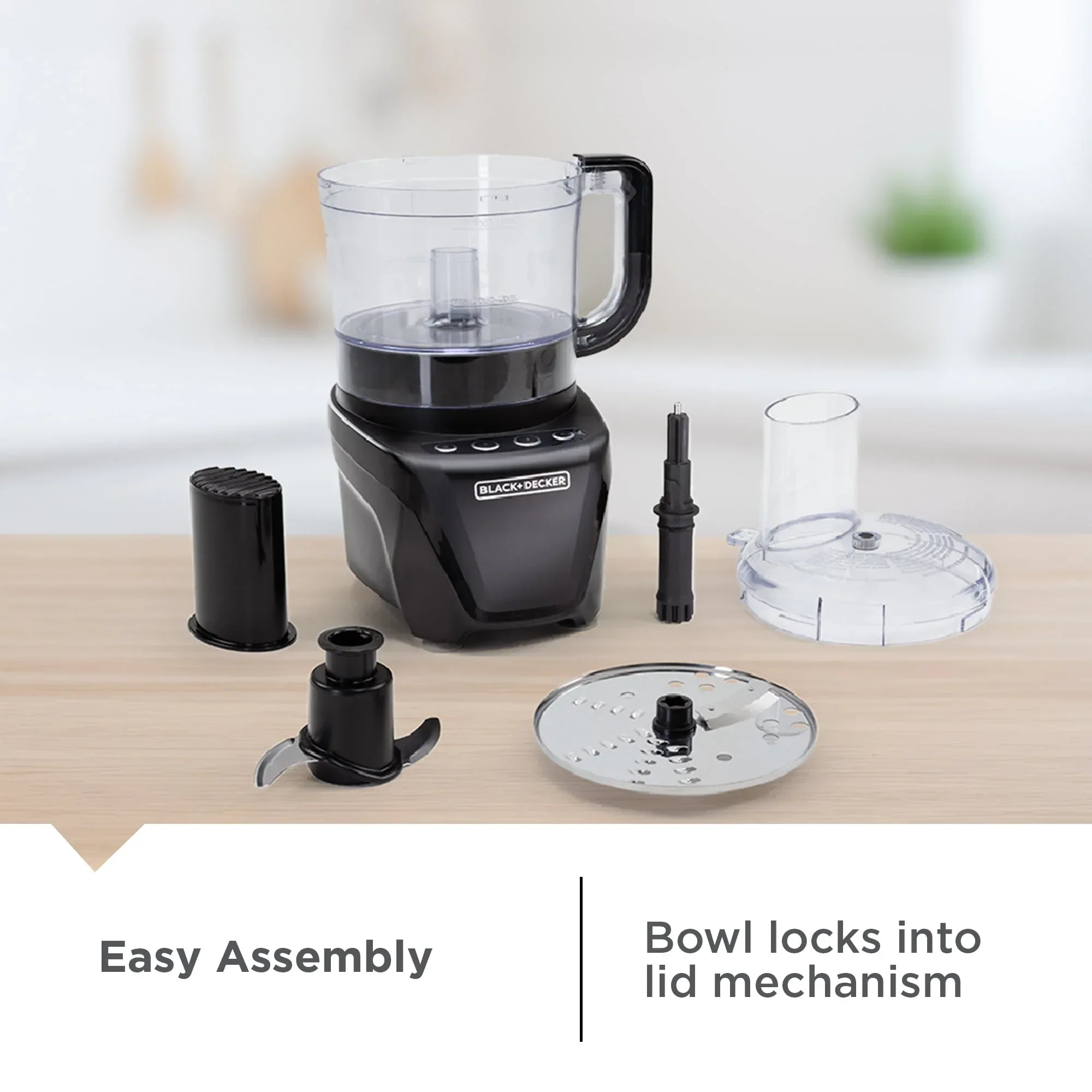 BLACK+DECKER Easy Assembly 8-Cup Food Processor, 850W, 2 Speeds + Pulse, Chop, Puree, Slice, Shred - Image 6